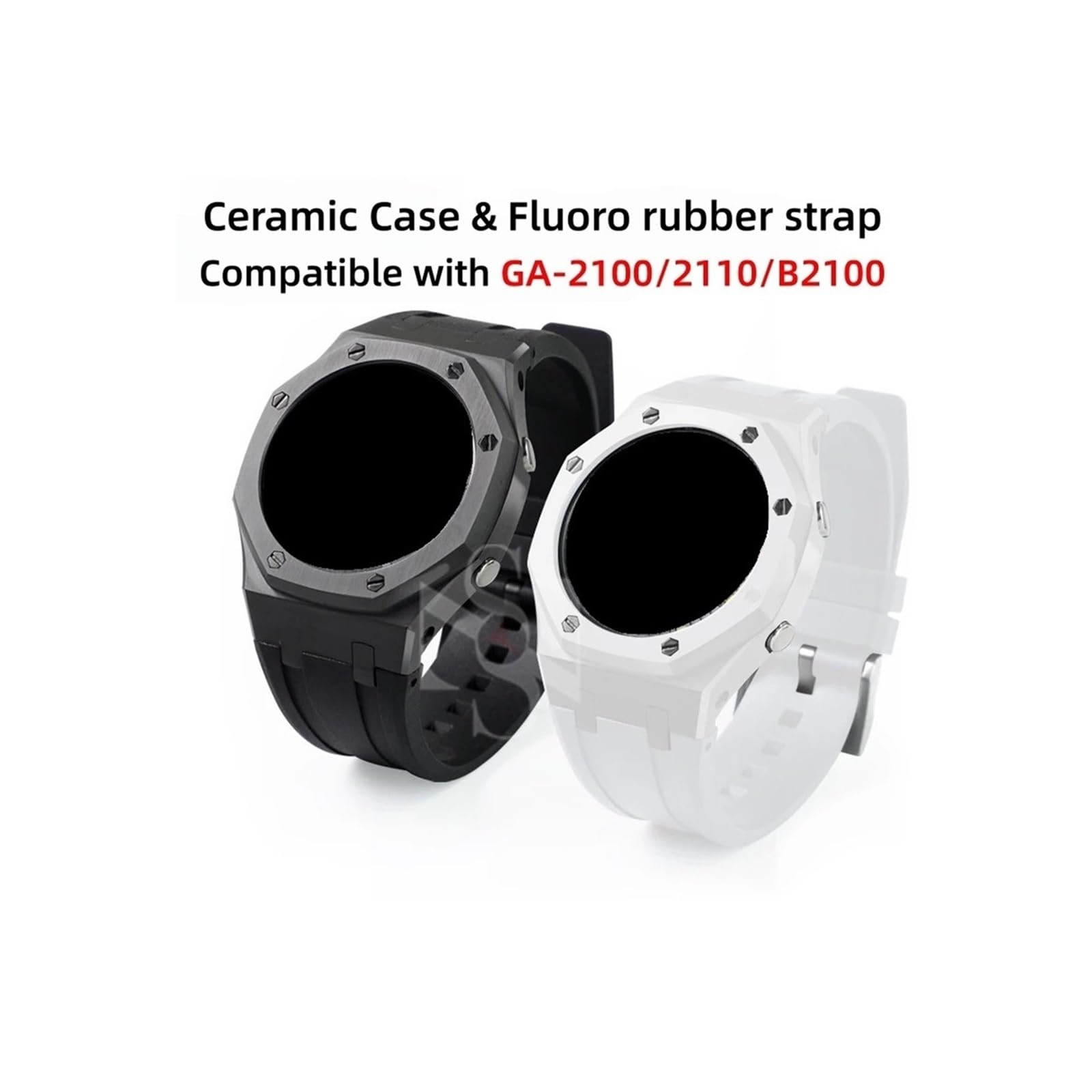 Cinturino adatto for Casio GSHOCK GA2100 GA2110 GA-B2100 | Kit custodia in ceramica con in nylon/gomma fluorurata