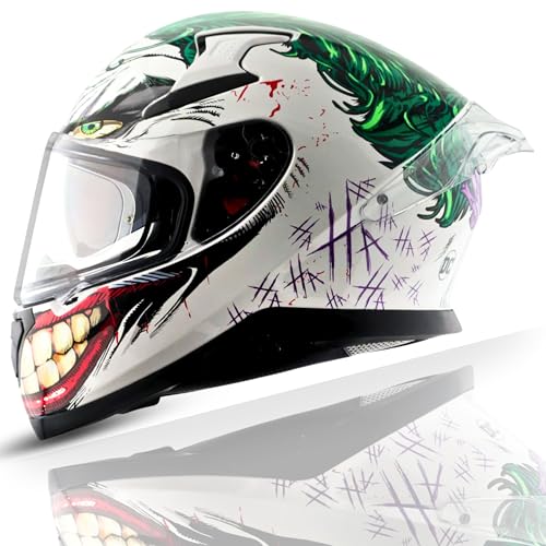Image of Axor Apex Dc Joker ISI ECE DOT Certified Full Face Dual Visor Helmet for Men and Women with Pinlock Fitted Outer Clear Visor and Inner Smoke Sun Visor (with Extra Irridium Blue Visor) White Green(M)
