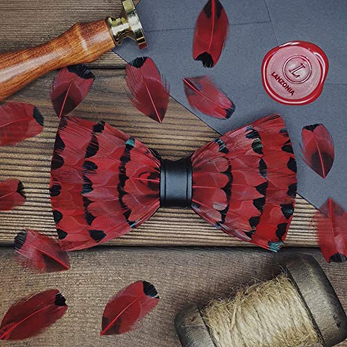 Image of Feather Bow Ties for Men Original Luxury Elegant Wedding Bow Tie Pre-Tied Handmade Mens Bowties for Tuxedo