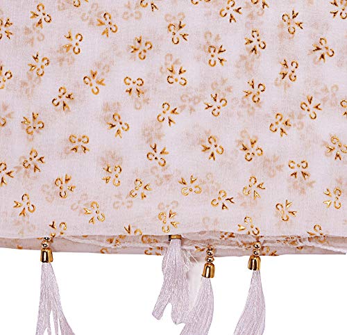 Image of YOUTHQUAKE Soft Chiffon Dupatta with Golden Foil Print & Tassels for Women & Girls