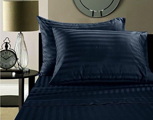 Universal Bedding Luxury 100% Egyptian Cotton 500 Thread Count Damask Stripe Sheet Set Queen Navy Blue