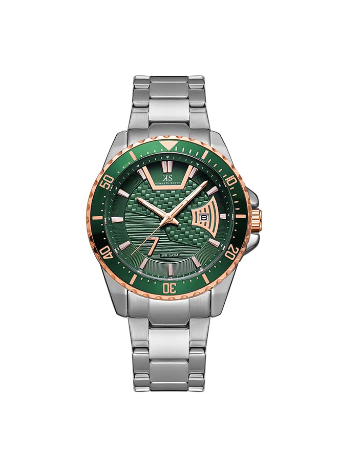 Kenneth Scott Men's Japan Quartz/AL32 Movement Watch, Analog Display and Stainless Steel Strap - K22040-SBSH, Silver