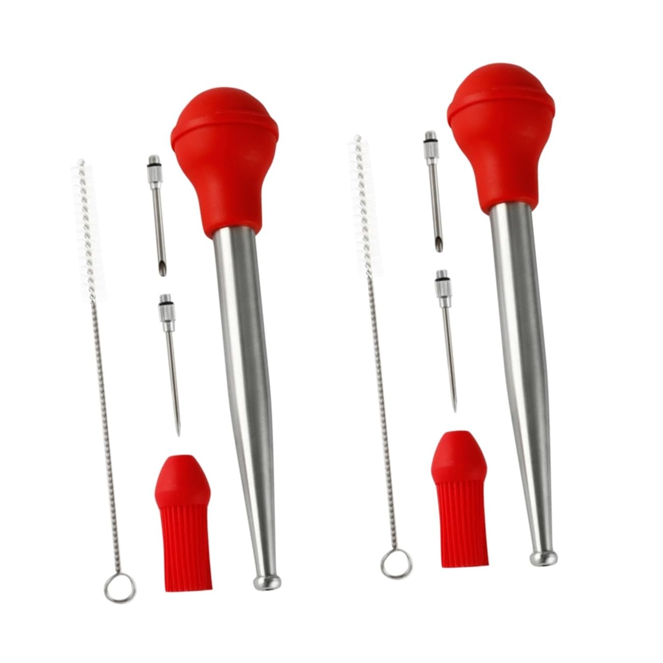 KICHOUSE 2sets Turkey Baster and Seasoning Injector Marinade Pump Tube and Cleaning Brush for Bbq Grilling and Cooking