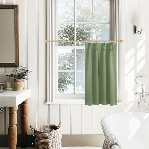 Lino Rosa Cafe Curtains 24 Inch Length with Rings Clips,Blackout Pinch Pleated Cabinet Curtains for Under Kitchen Sink,Sage Green - Image 4