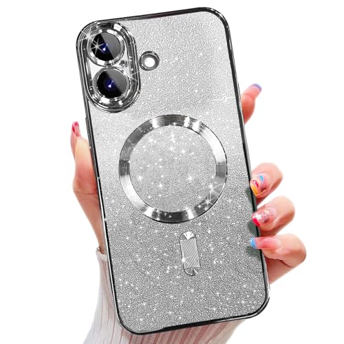 Image of Misscase for iPhone 17 Case Compatible with MagSafe,Built-in Camera Lens Protector Full Protection Soft TPU Anti-Scratch Anti-Fingerprint Magnetic Glitter Slim Case Cover 6.3 inch Silver