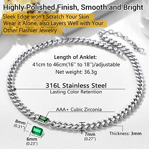 Prosteel Green Crystal Choker Emerald Necklace Cubic Zirconia Silver Cuban Link Chain Women #TOP3