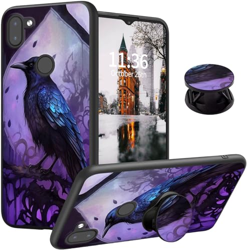 Qindaiwen for Orbic Q10 case, with Finger Expanding Stand Holder, Soft TPU Silicone Phone Cover Shockproof Protective for Orbic Q10 4G LTE RC609L, Black Raven