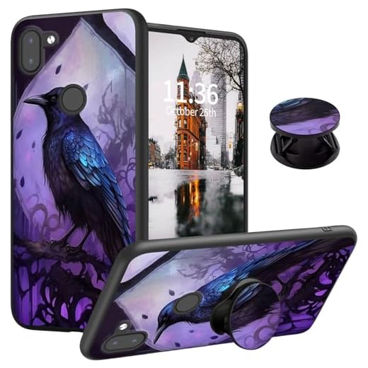 Qindaiwen for Orbic Q10 case, with Finger Expanding Stand Holder, Soft TPU Silicone Phone Cover Shockproof Protective for Orbic Q10 4G LTE RC609L, Black Raven