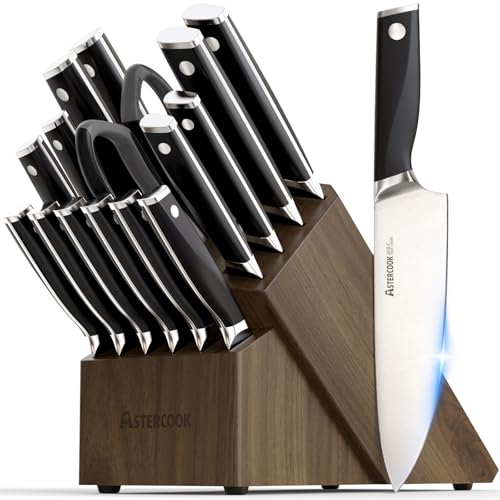 Astercook 17-Piece Full Tang Dishwasher Safe Knife Set With Low Block