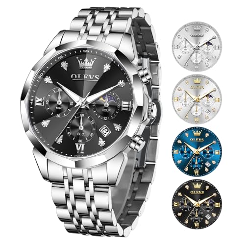 Image of OLEVS Watch Men Stainless Steel Watches Luxury Chronograph Men Wrist Watch | Multifunction,Diamond, Date, Business, Classic,Dress Watch for Men, Gift for Men, reloj de Hombre