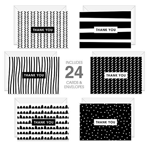 Modern Black And White Thank You Notes / 24 4 7/8" x 3 1/2" Cards With White Envelopes/Chic Design Gratitude Note Cards - Image 3