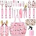 YANZI Garden Tools Set,Heavy Duty Gardening Tools for Gardener,Gardening Gifts for Women,Succulent Hand Tools,Pink