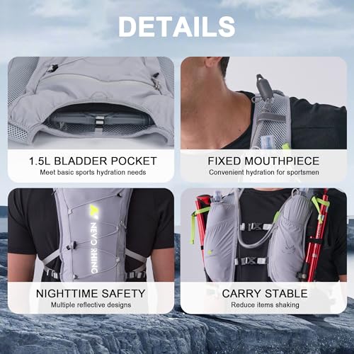 Image of N NEVO RHINO 5.5L Running Vest for Women Men, Lightweight Hydration Vest with 1.5L Water Bladder, Breathable Water Backpack for Hiking Marathon Running