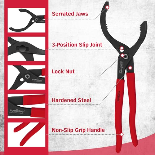 Image of HORUSDY 12 inch Adjustable Oil Filter Pliers, Adjustable Oil Filter Wrench Removal Tool (Red)