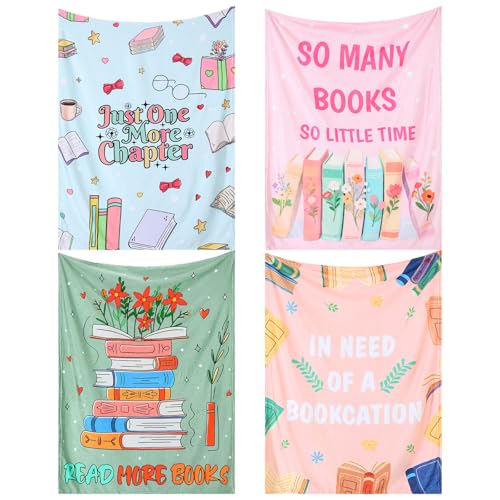 VitalCozy 4 Pack Book Throw Blankets for Teens...