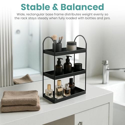 Image of Amazon Brand - Umi 3 Tier Curved Metal Vanity Organizer - 45cm Tall Countertop Storage Rack for Bathroom, Dressing Table & Desk | Powder Coated Rust-Resist Iron (Black)