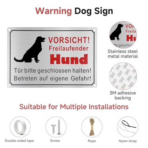 30 × 20cm Vorsicht Hund Schild,Aluminium Warnung Vor Dem Hund Schilder Achtung Hund Schild Löchern Warnschild Hund Hundeschilder Warnung mit Selbstklebend und 4 Vorgebohrten