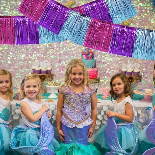 Image of BEISHIDA 3 Packs Metallic Foil Fringe Garland Blue Purple Pink Wall Hanging Tinsel Fringe Banners for Car Floats Bridal Shower Wedding Birthday Easter Graduation Holiday Party Decoration(30 Feet)