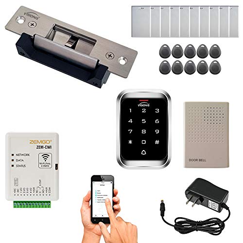Zemgo FPC-8439 Smart Mobile WiFi Controller for Access Control with Android + Apple App, Web Browser + Smartphone Remote Viewing, 770lbs Electric Strike Fail Safe Fail Secure, Outdoor Keypad/Reader
