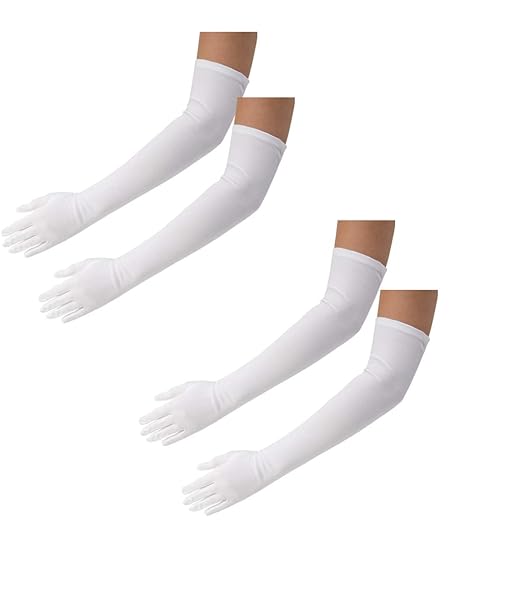 Cotton Driving Gloves Full Hand Arm Sleeves Gloves for Women and Men for Driving, Hiking & Sports, UV Protection, Dust, Pollution and Sunburn Sunlight Protection - White Colour (2 Pairs)