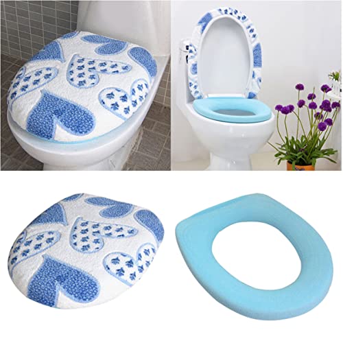 BRIGHTFUFU 2pcs Thick Fleece Toilet Seat Covers Cyan Washable Decorative Lid for Bathroom