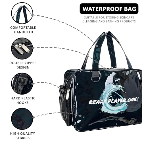 Image of Kuber Industries Pack of 6 Stylish Cosmetic /Makeup Organizer Bag with Zip & Sling Strap | Makeup & Toiletry Travel Kit for Women | Vanity Case with Extra Side Compartment | YJ-33-BLK | Black