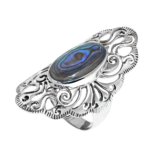 AeraVida Vintage Filigree Swirl Beauty Oval Abalone Shell .925 Sterling Silver Ring | Delicate Wedding Rings For Women | Comfort Fit Silver Rings | Gift2