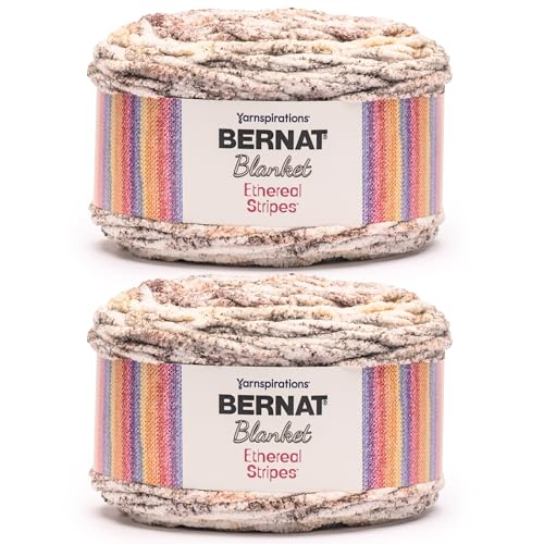 Image of Bernat Blanket Ethereal Stripes Driftwood Yarn - 2 Pack of 300g /10.5oz - 100% Polyester - #6 Super Bulky - 220 Yards - Knitting /Crochet