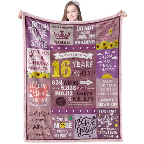 Xinvery 16th Birthday Decorations - Girls' 16th Birthday Gifts: Blankets for Her Ideas for Teen Girl - 50"X60"