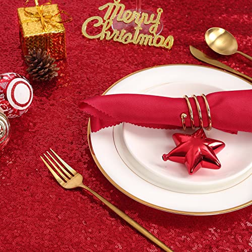 Image of B-COOL Red Sequin Tablecloth Parties Cloth Christmas Table Cloths 50x80 Inches Sequin Fabric Overlay Sparkly Sequined Fabric Holiday Decoration