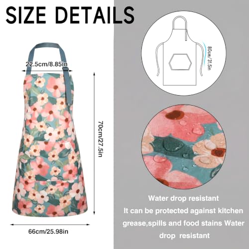 Image of BOUMUSOE 3 Pack Floral Aprons with Pocket, Blooming Womens Aprons