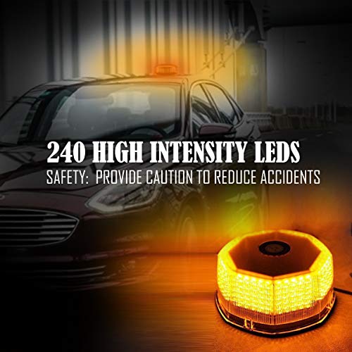 LE-JX Amber Led Beacon Strobe Light Rotating Truck Vehicle Car Roof Top Hazard Warning Flash Emergency Led Strobe Light 7 Flash Patterns 240 Leds 12 Volt with Magnetic Mount and Cigar Lighter Plug - Thumbnail 2