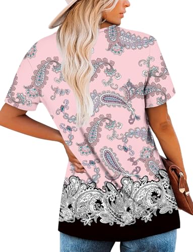 KISSMODA Tops for Womens Summer Cute Short Sleeve Shirts Trendy Notched Neck Blouses Casual Loose Pleated Tunics S-3Xl