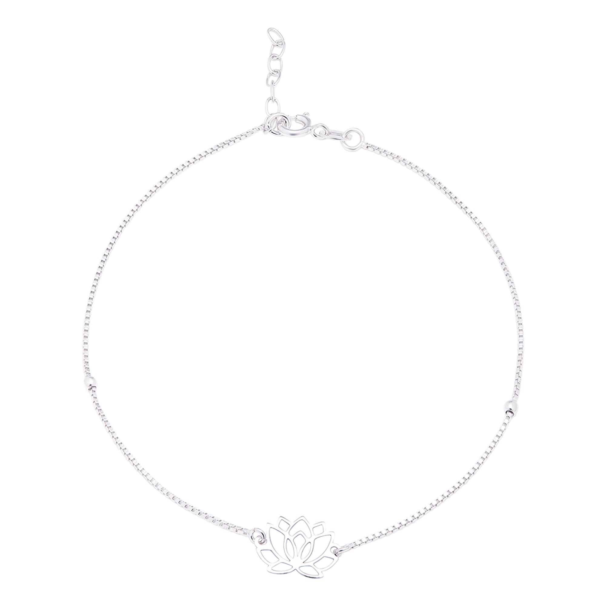 925 Sterling Silver Designer Lotus Floral Rhodium Plated Adjustable Chain Anklet (Single) | Gift for Women & Girls | With Certificate of Authenticity & 925 Hallmark