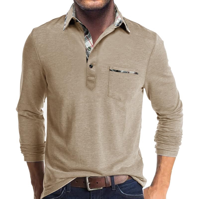 Aulemen Mens Long Sleeve Polo Shirts Casual Moisture Stylish Golf Tops Pocket miniatura 1