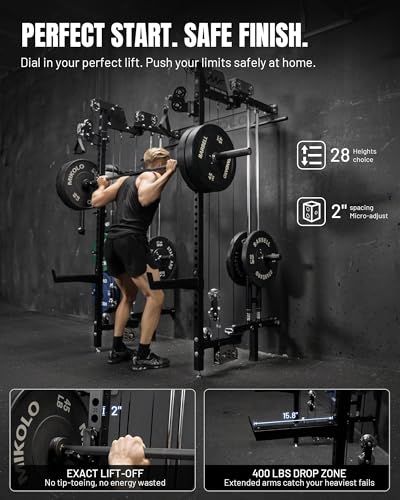 Image of Mikolo Folding Squat Rack, Wall Mounted Power Rack with Cable Crossover Machine & LAT Pull Down, Functional Trainer with 5 Adjustable Function Modes, Home Gym Package