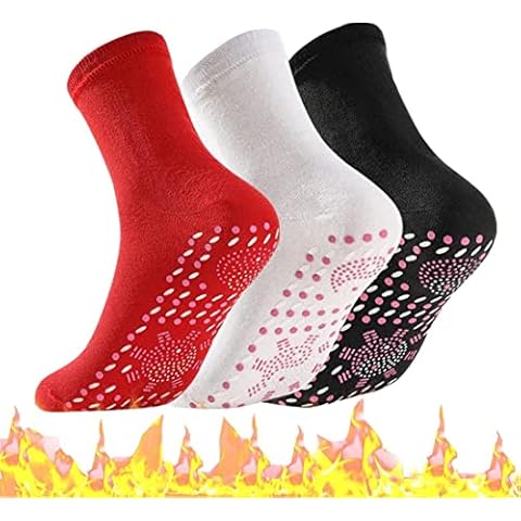 3 prs Self Heating Socks, Thermal Socks for Unisex Winter Magnetic Therapy Socks,Warm Soft Comfortable Anti-Freezing Outdoor Socks -Black+White+Red Cover