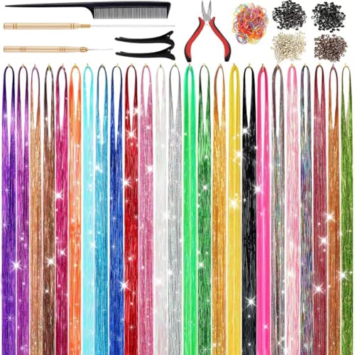 CHENZI 25 Colors 8750 Strands Hair Tinsel Kit, 48 Inch Glitter Tinsel...