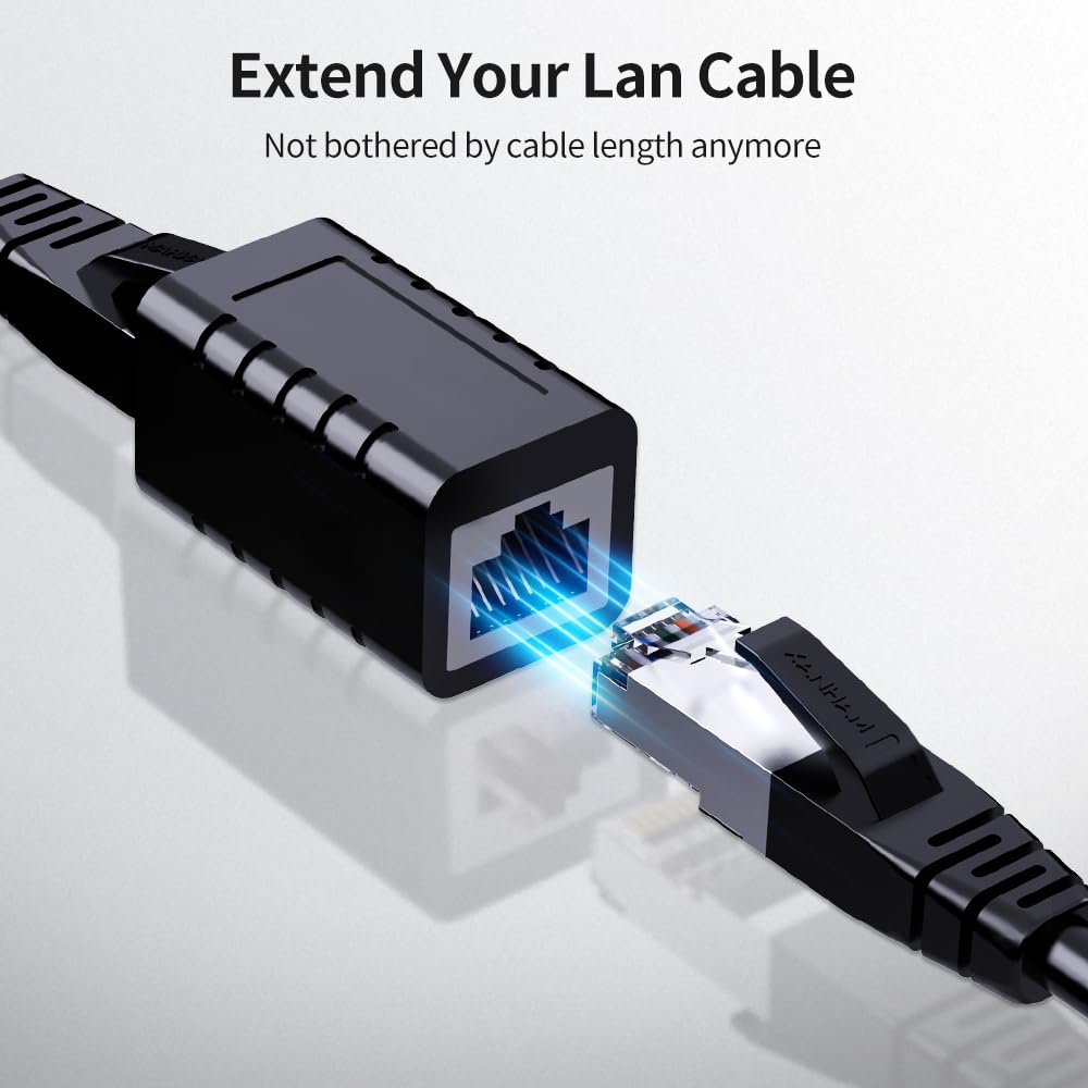 RJ45-Koppler, Ethernet-Kabel-Verlängerung, Buchse auf Buchse, Cat7, Cat6, Cat5e, Cat5, LAN-in-Line, Newwork-Patchkabel-Verlängerungsadapter, schwarz, 2 Stück