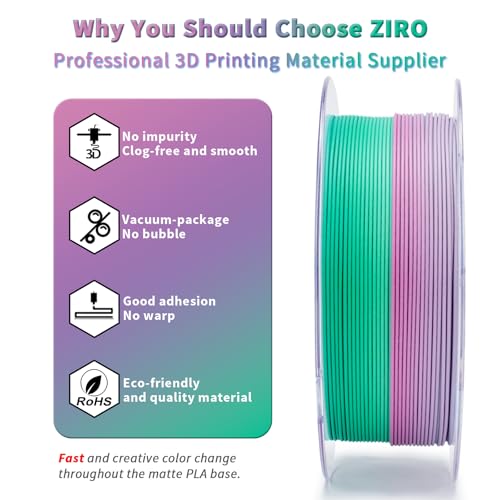Image of ZIRO 3D Printer Filament PLA, Fast Color Changing Filament Matte, Color Change by Length PLA, Fit Most FDM 3D Printers, Matte Finish Rainbow Material 1KG / 2.2lbs Spool, Northern Lights
