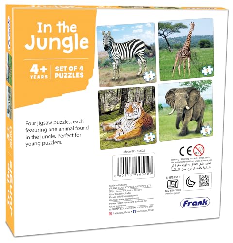 Frank in The Jungle Animal Puzzle - A Set of 4 Jigsaw Puzzle for Kids Above 4+ Years - Fun & Challenging Brain Booster Games - Educational Puzzle for Focus and Memory - 10502