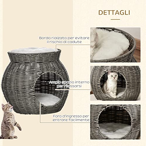 PawHut Cuccia per Gatti a 2 Livelli in Rattan PE