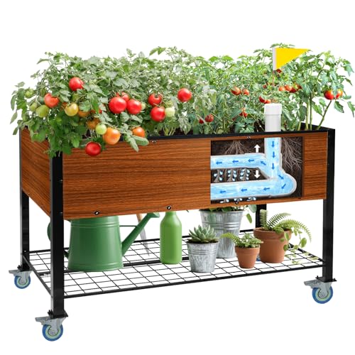 The Home Cult Raised Garden Bed with Legs and Wheels, Self-Watering Planter Box, 48x24x30 in...