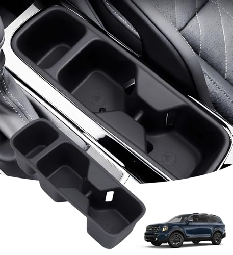Image of Center Console Cup Holder Inserts for KIA Telluride 2025 2024 2023 2022 2021 2020, Interior Accessories TPE Car Cup Holder for 2020-2025 Telluride, Black