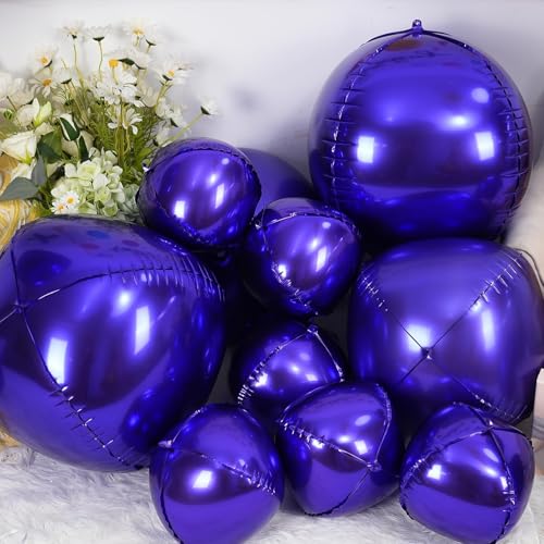Image of 12PCS Dark Purple Round Foil Balloons 22 inch 15 inch 10 inch Large Mylar Balloons | Shiny Metallic Purple 4D Ball Balloons for Birthday Party, Graduation, Wedding, Christmas, New Year, Disco Prom Party Decor