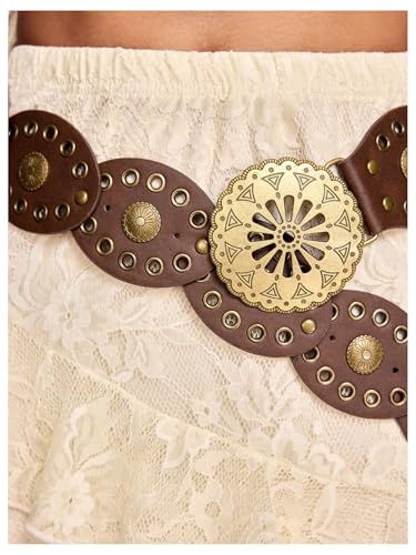 Verdusa Women's Grommet Eyelet Wide Belt PU Leather Vintage Western Cowgirl Waist Belts4