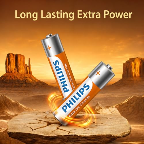 Image of Philips R03L4B /94 AAA Extra Zinc Chloride Battery (Pack of 4) | 1.5V Long Lasting Power | Leak Resistant | 36 Months Shelf Life | Ideal for Remote, Clock, Toy, Mouse & Other Household Devices