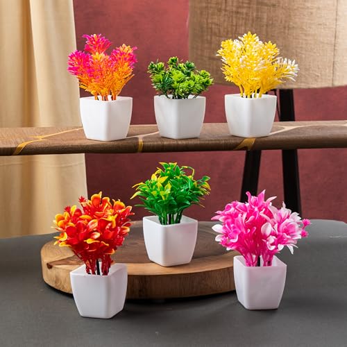 Image of JH Gallery Artificial Plants with Pot - Realistic Look, Durable Home Decor, Perfect Home Decoration Items for Living Room, Hall and Bedroom. Flower Pot for Stylish Interiors (Pack of 6)