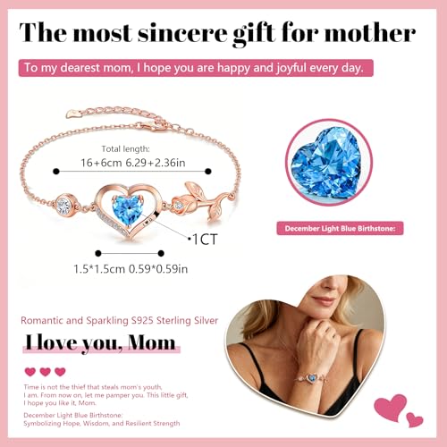 Image of 1CT Rose Heart Bracelet Moissanite Lab-Grown Sapphire Ruby Emerald&More 18K White Rose Gold Plated Anniversary Birthday Gift for Wife Girlfriend Mom Daughter Mothers Day Gift for Mom