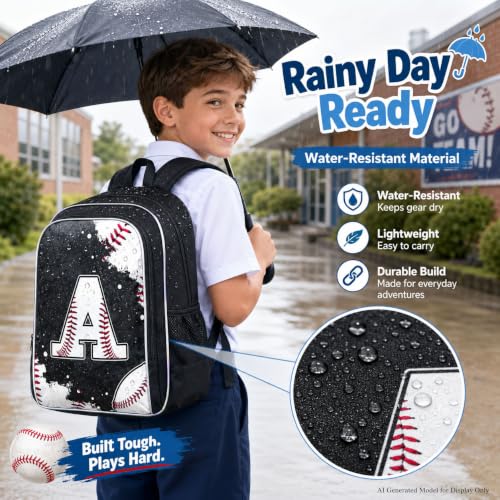 Image of AGSDON 3PCS Baseball Backpack for Boys, 17 inch Kids Bookbag Water Resistant and Lightweight with Lunch Box for Teen